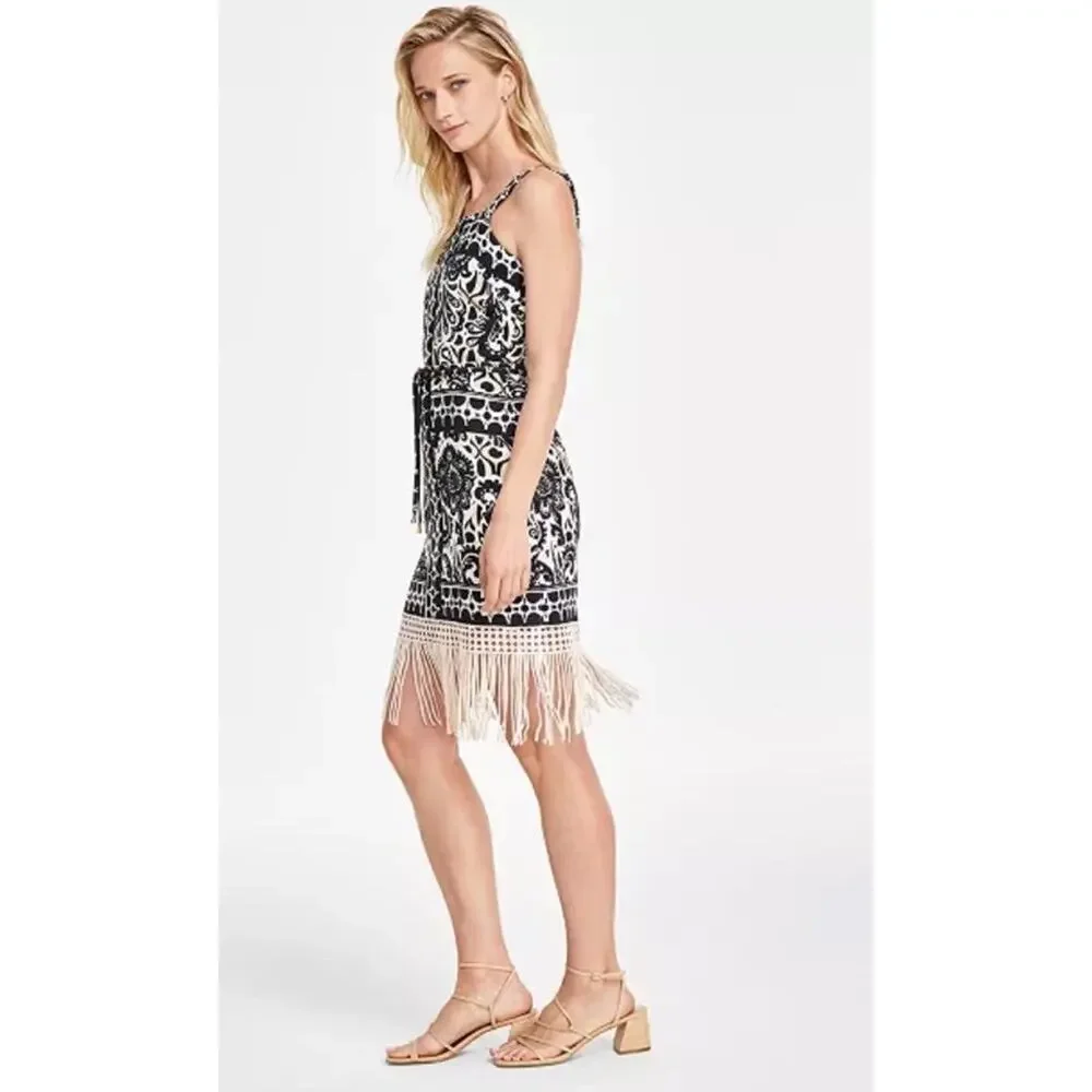 Tahari ASL Womens Black White Fringe‎ Knee-Length Sheath Dress 10 NWT - Picture 3 of 11